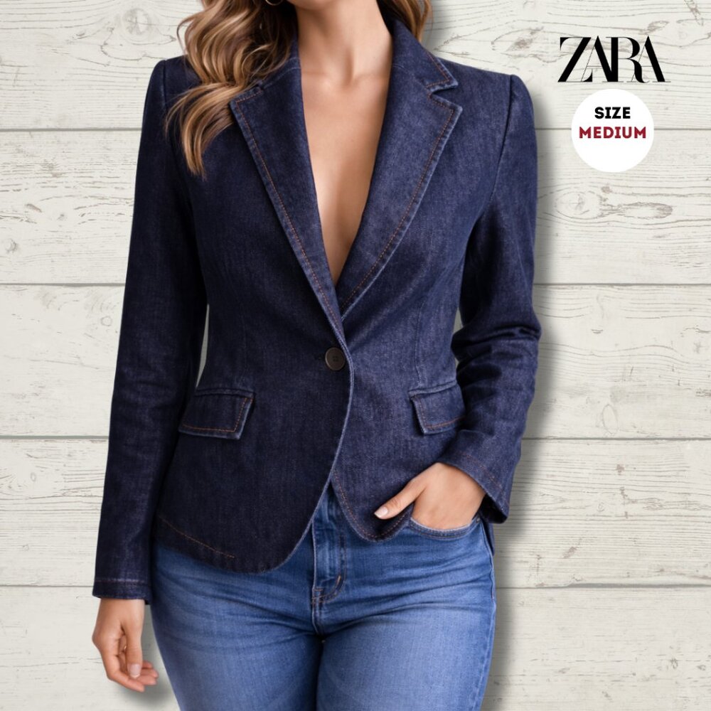 Zara Denim-Style Blazer – Size Medium